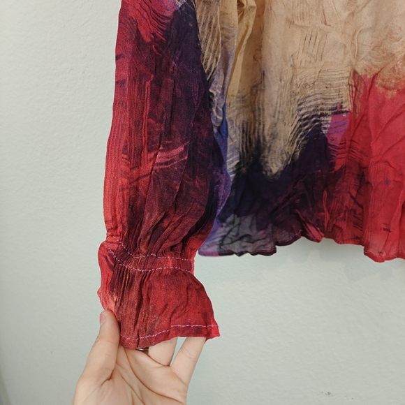 Bl^nk London x Anthropologie MIRANDA Brush Strokes Eclectic Red Sheer Top PS - Picture 11 of 15